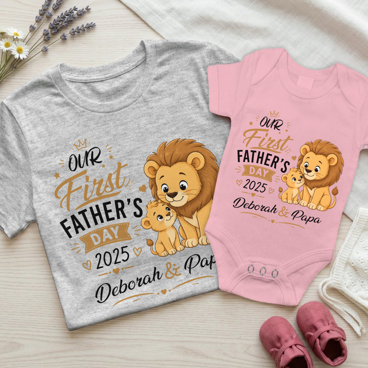 Our First Father's Day Together - Personalized T-shirt and Baby's Onesie