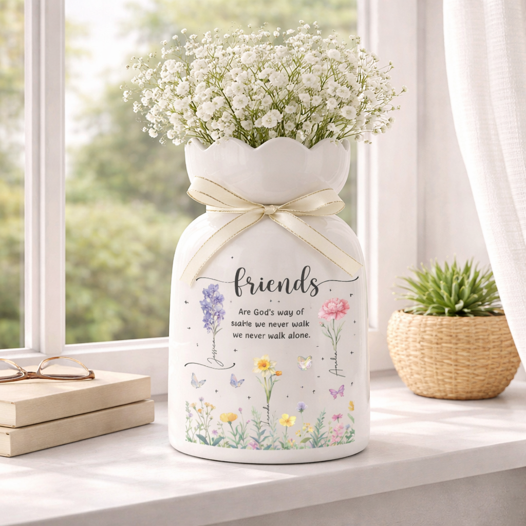Personalized Best Friends Flower Vase, Besties Birth Month Ceramic Flower Vase, Soul Sisters Gift, BFF Friendship Decor Gifts