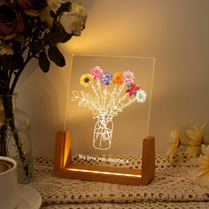 Custom Family Bouquet Night Light, Mothers Day Gift, Mum's Bunch with Kids Name, Birth Flower Lamp, Gift for Mom/Grandma, Mother's Day Gift