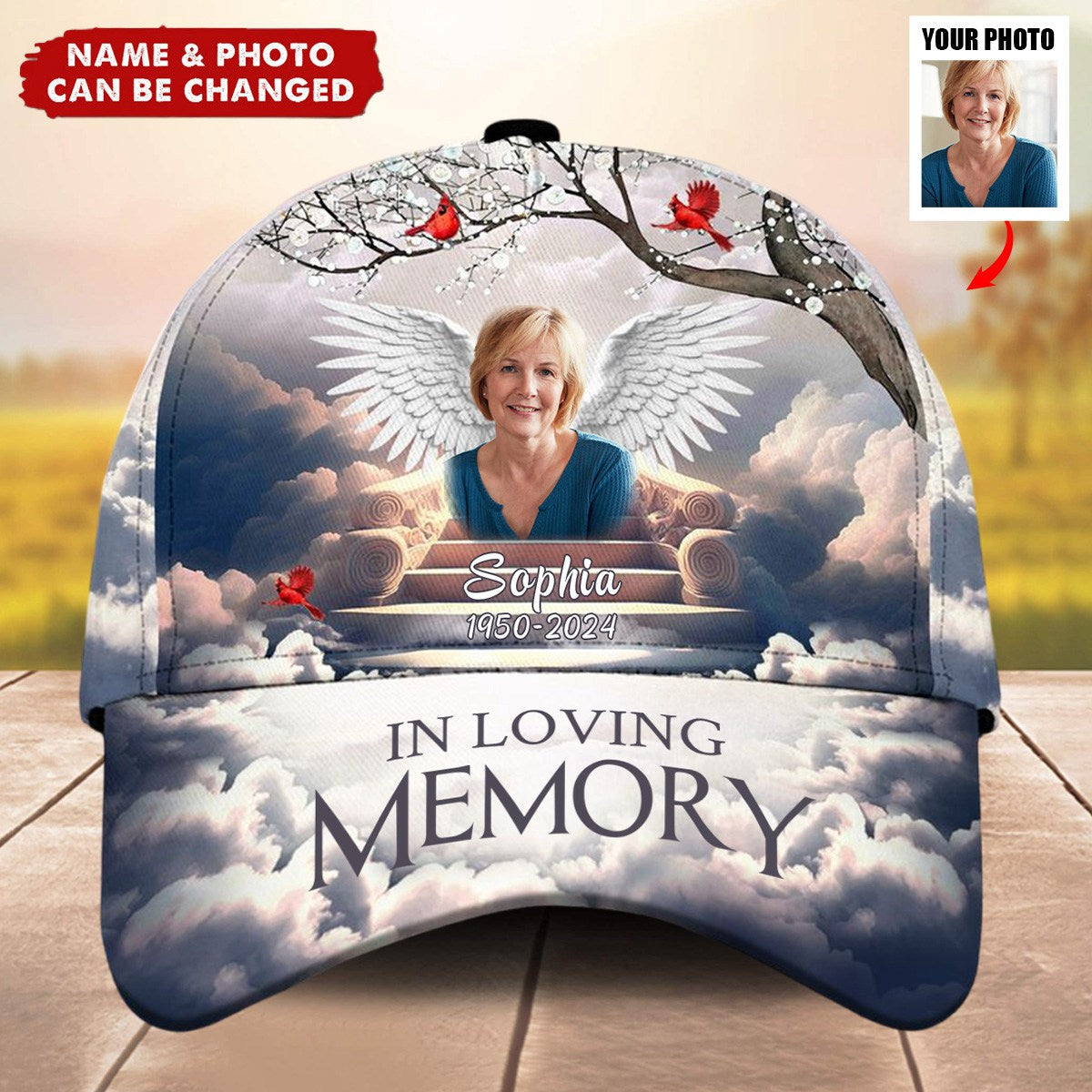 Memorial Upload Photo Wings - Personalized Classic Cap - Memorial Gift