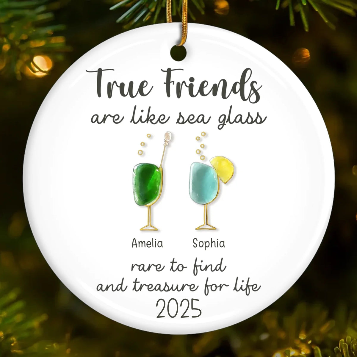 True Friends Are Like Sea Glass Cocktails - Personalized Ornament - Christmas Gift For Sisters, Besties, Friends