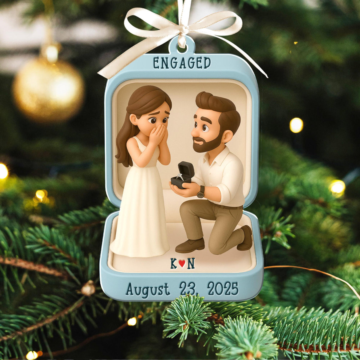 First Christmas Engaged 2025 Ornament, Custom Proposal Photo Figure Ornament, Personalized Engagement Keepsake, Christmas Gift For Couples