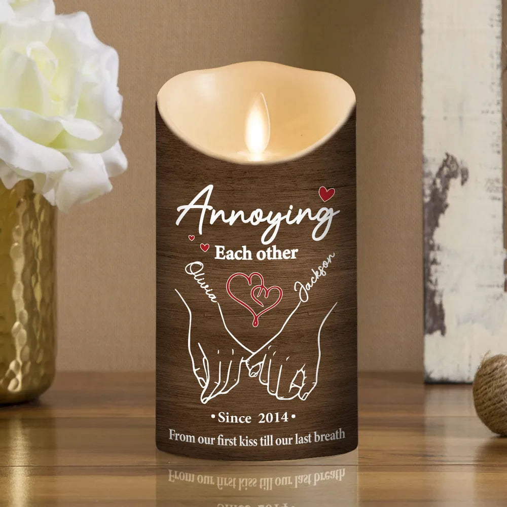 Annoying Each Other For Years - Personalized LED Flameless Candle - Anniversary Gift, Valentine's Day Gift For Couple