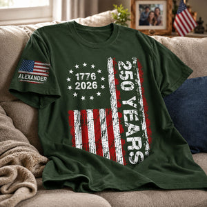 250 Years American Flag Custom Name - Personalized Sleeve Printed Shirt - United States 250th Anniversary USA Patriotic