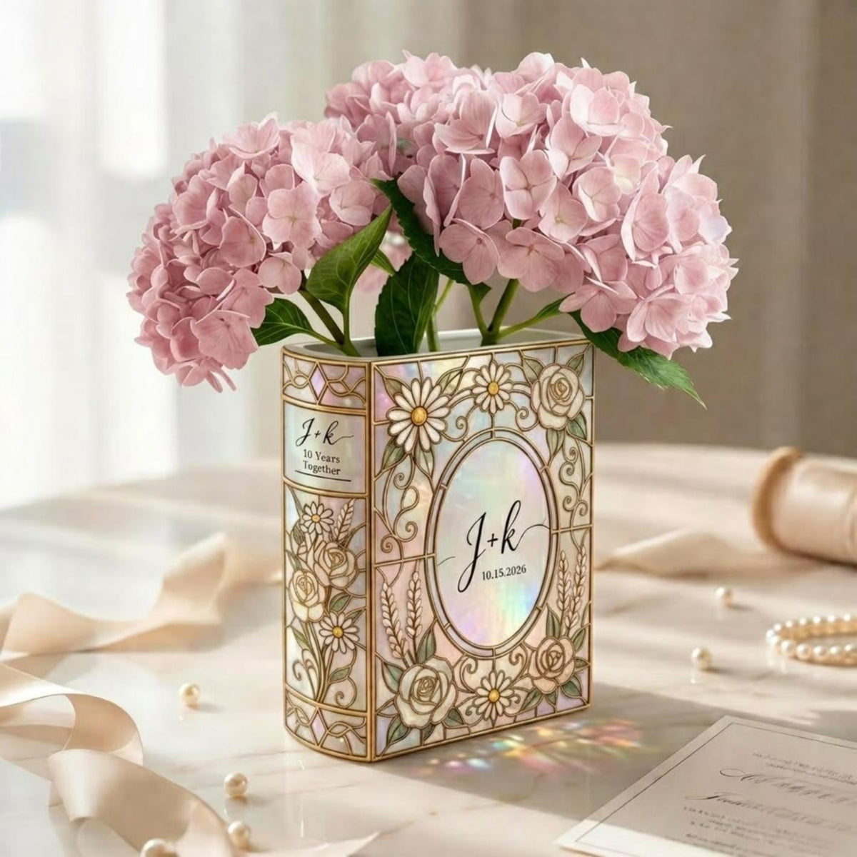 Personalized Engage Ceramic Book Vase, Custom Couple Initials Vase, Bookshelf Decor, Wedding Anniversary Gifts