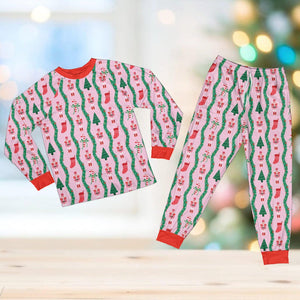Nutcracker Christmas Pajamas, Preppy Coquette Candy Cane Christmas Long Sleeve Pajama Set, Family Christmas Pajamas, Matching Holiday PJs