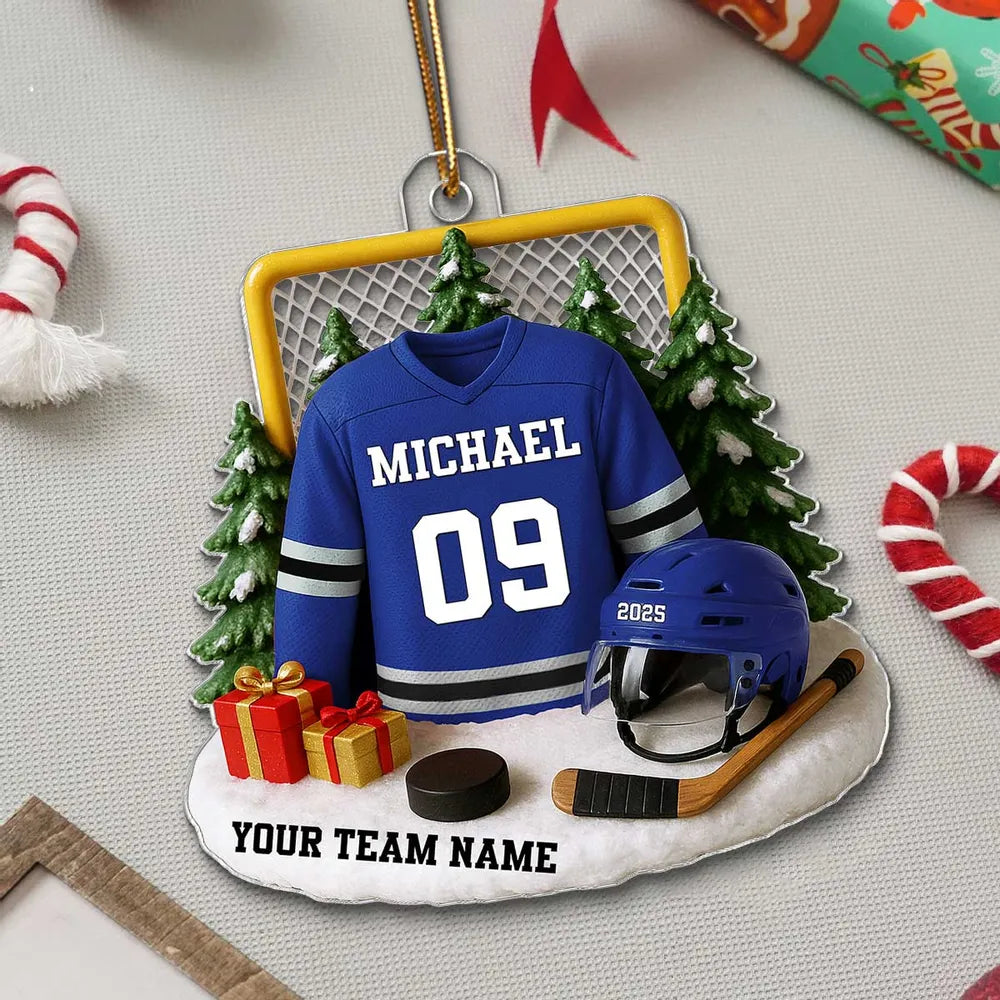 Hockey Player Uniform 3D Effect - Personalized Acrylic Ornament - Christmas Gift For Hockey Player