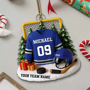 Hockey Player Uniform 3D Effect - Personalized Acrylic Ornament - Christmas Gift For Hockey Player