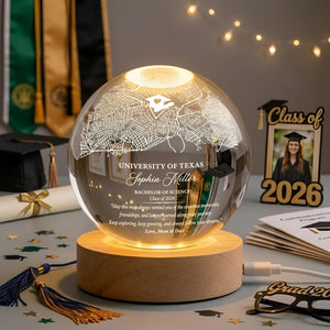 Personalized University Map Crystal Ball Night Light, Custom Graduation LED Lamp Class of 2026, College Grad Keepsake