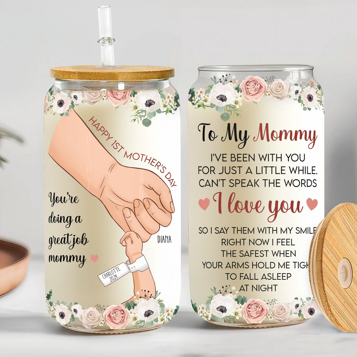 1st Mother's Day I Love You Mom From Baby - Personalized Glass Tumbler - Gift For New Mom