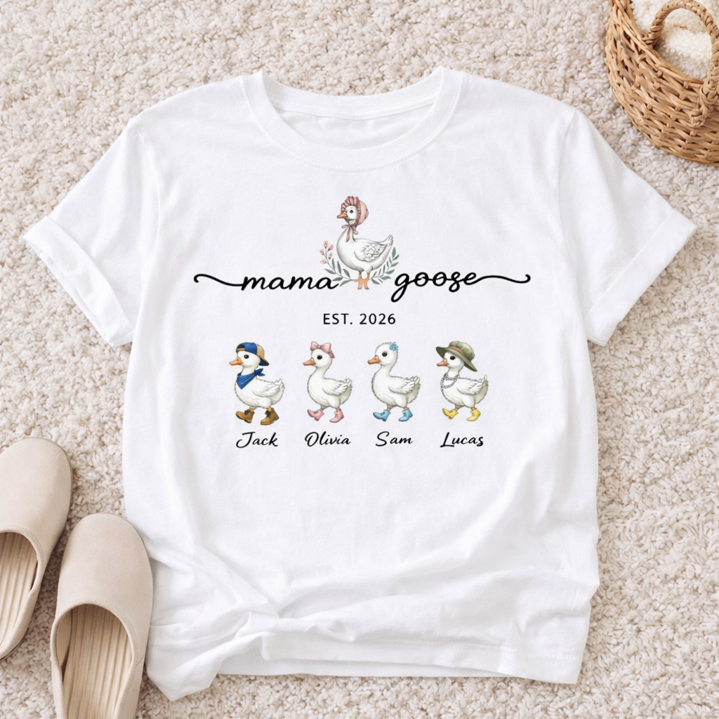 Mama Goose Shirt, Personalized Mama Shirt, Custom Kids Names Shirt, Mom Est Year Tee, Family Goose T-Shirt, Mother Gift