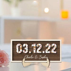 Couple Engagement Wedding Anniversary Special Date Custom Flower Printed Wooden Plaque, Gift For Her, Gift For Him