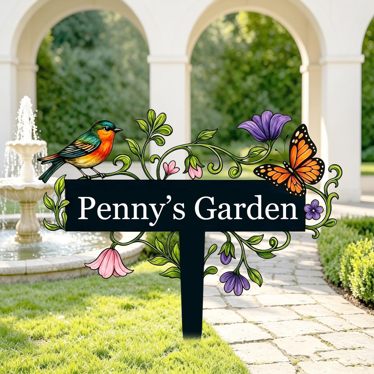 Personalized Garden Sign with Flowers, Custom Garden Name Sign, Metal Yard Art, Garden Decor, Gardening Gifts for Gardeners, Garden Plaque