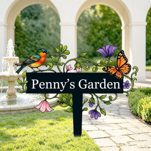 Personalized Garden Sign with Flowers, Custom Garden Name Sign, Metal Yard Art, Garden Decor, Gardening Gifts for Gardeners, Garden Plaque