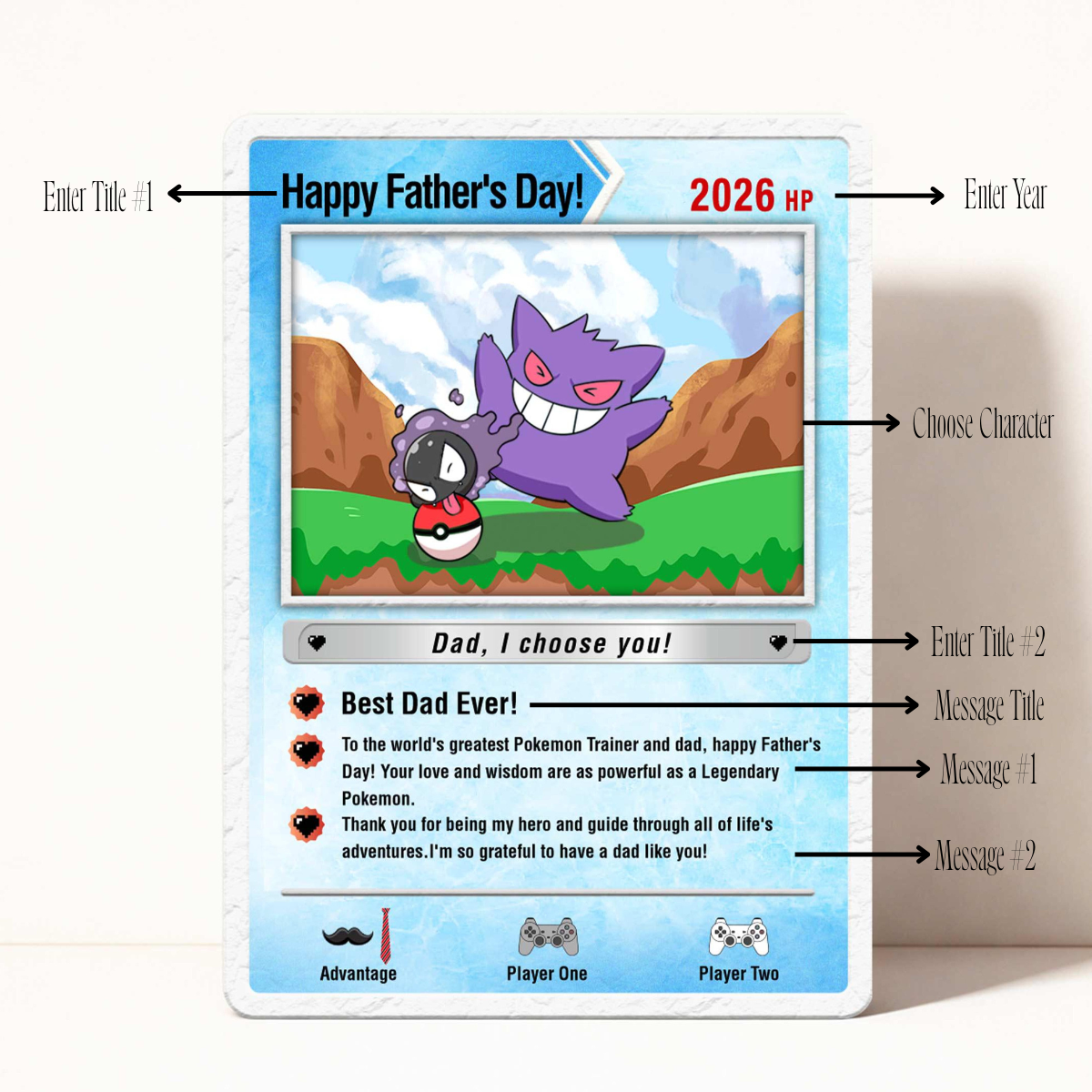 Father's Day Card PKM Card, Father's Day Gifts, Custom PKM Greeting Card for dad, Card for PKM Fan Dads, Anime Inspiration Gift