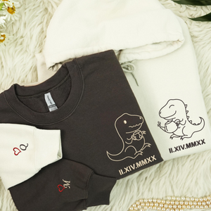 Tea-Rex Embroidered Apparel, Embroidered Roman Numeral Matching Couple Shirt, Gifts For Couples