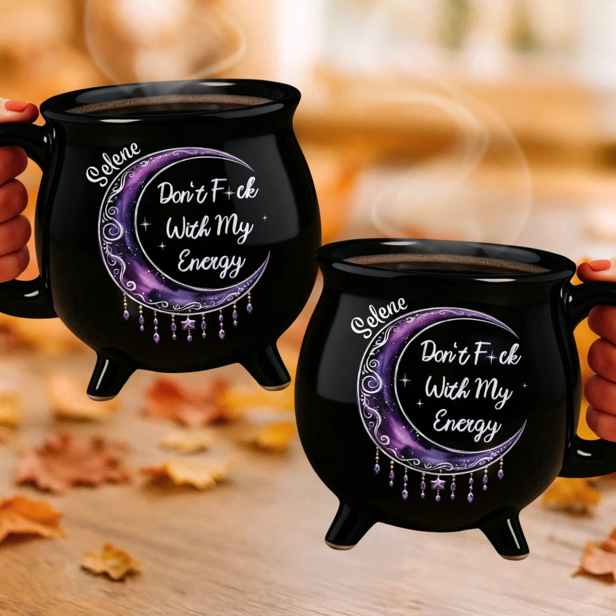 Witchy Boss Energy - Personalized Halloween Black Ceramic Witch Mug - Halloween Gift For Family, Sisters, Friends, Siblings