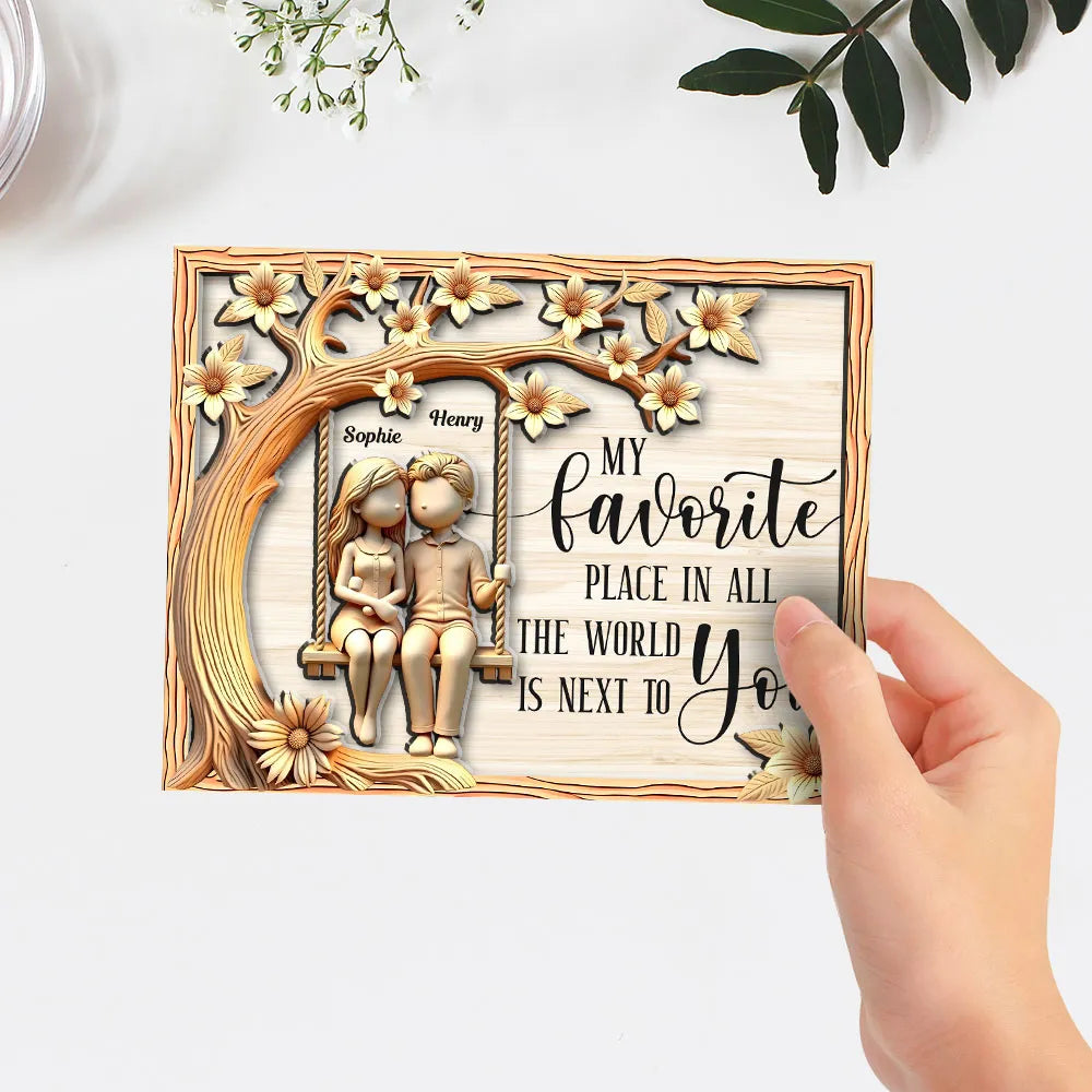 Couple On Swing With Floral - Personalized Wooden Plaque - Valentine's Day Gift For Couple