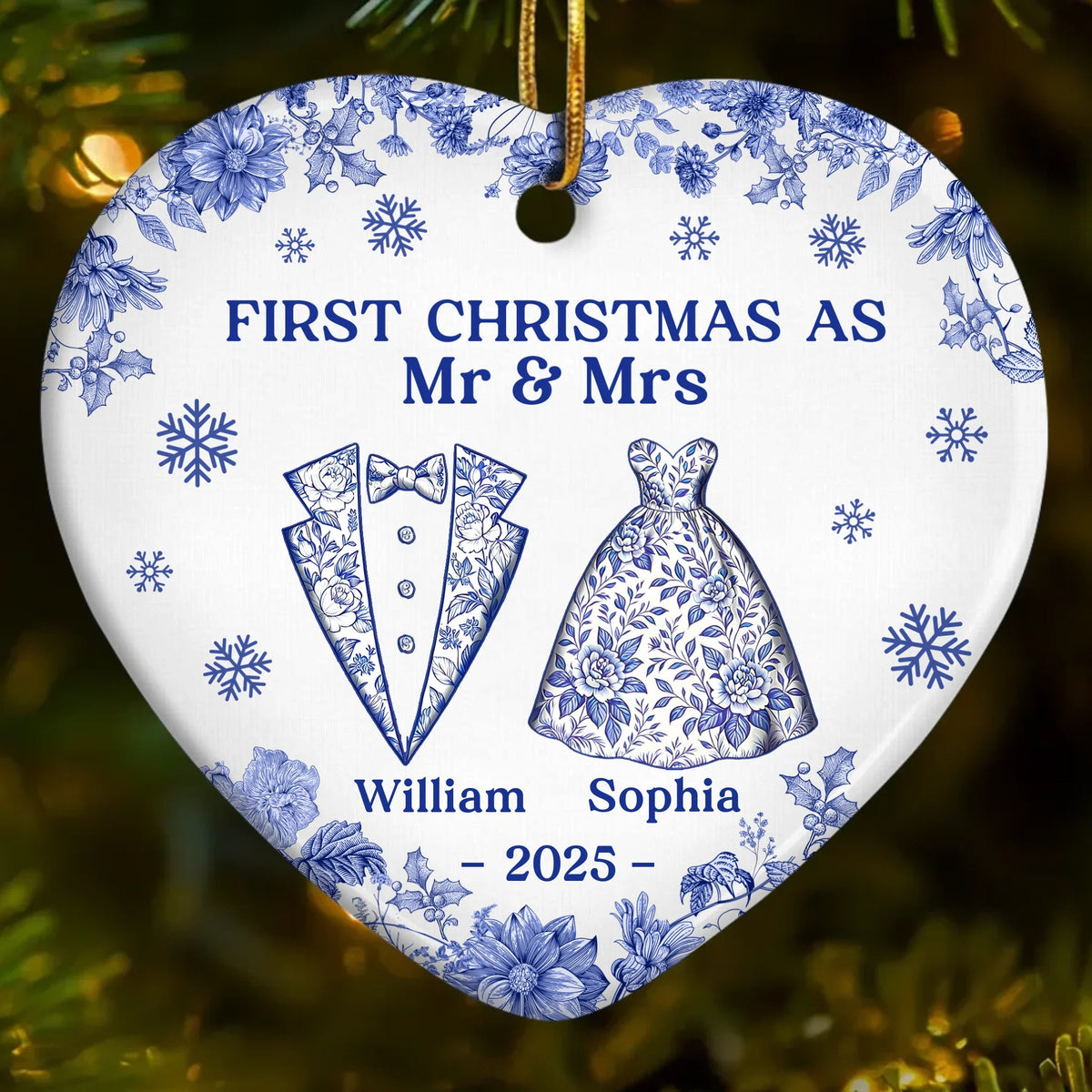 First Chirstmas Anniversary Toile De Jouy Pattern - Personalized Ornament - Gift For Couple, Christmas, Anniversary Gift