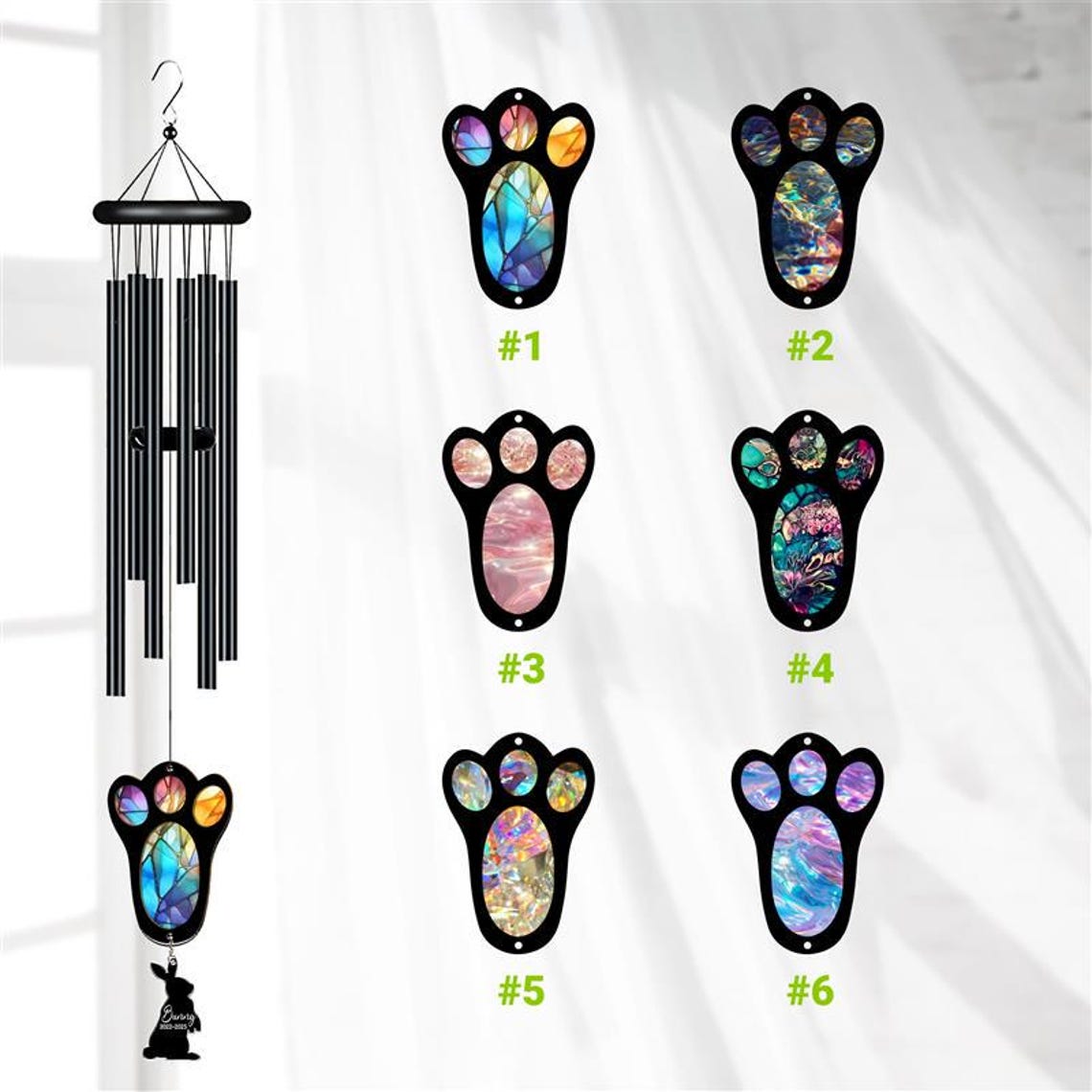 Personalized Pet Memorial Wind Chime, Remembrance Wind Chime, Pet Suncatcher Wind Chime, Bunny Paw, Bunny Loss, Bunny Memorial