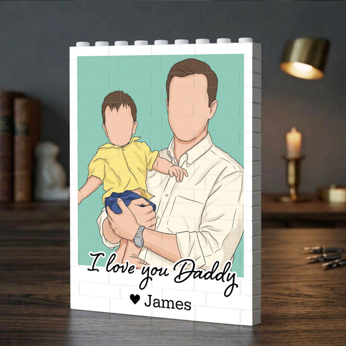 Personalized Dad Portrait Building Blocks, Daddy And Me Photo Keepsake, Fathers Day Gift for Dad, Best Dad Gift from Kids, Birthday Gift