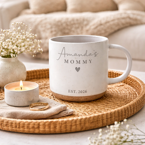 Personalized Engraved Mom Dad Pottery Mug, Custom Name Mommy Daddy Coffee Cup, Future Parents Gift, Mothers Day Birthday Present