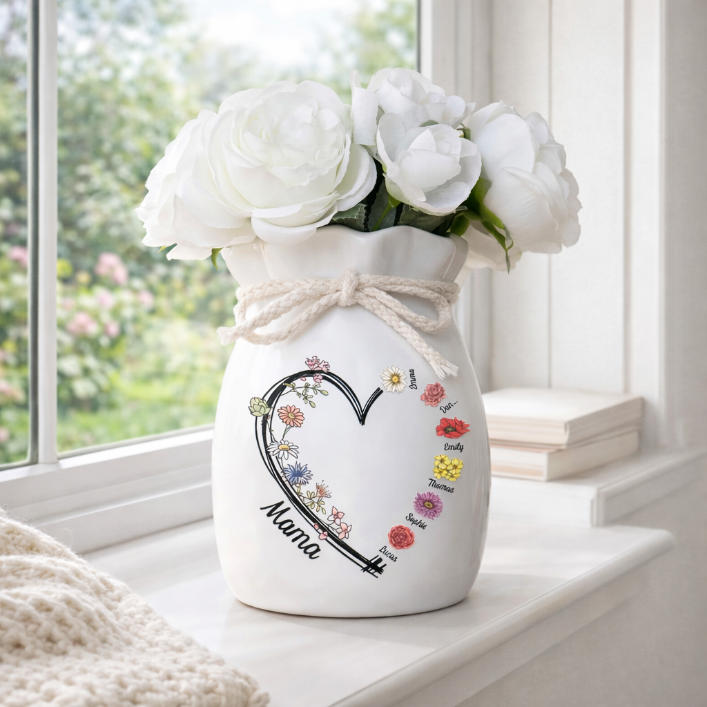 Every Bloom Belongs To Mama & Nana - Personalized Flower Vase With Ribbon - Gift For Mom, Grandma, Mother's Day Gift