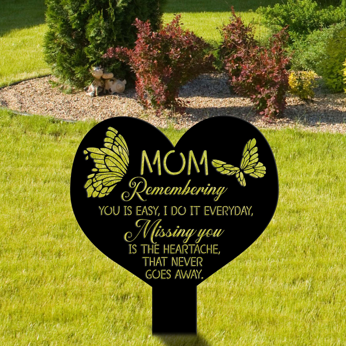 Personalized Mom Heart With Butterfly Memorial Stake, Metal Stake, Sympathy Sign, Grave Marker, Remembrance Stake, Garden Decor, Mom Loss