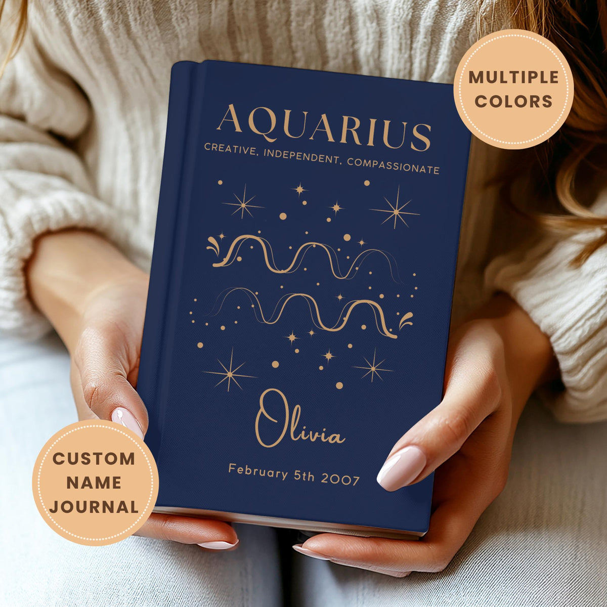 Aquarius Zodiac Journal-Personalized Name & Birthdate, Custom Astrology Notebook Gift for Her, Aquarius Birthday Gift Idea, Birthday Book