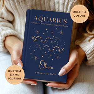 Aquarius Zodiac Journal-Personalized Name & Birthdate, Custom Astrology Notebook Gift for Her, Aquarius Birthday Gift Idea, Birthday Book