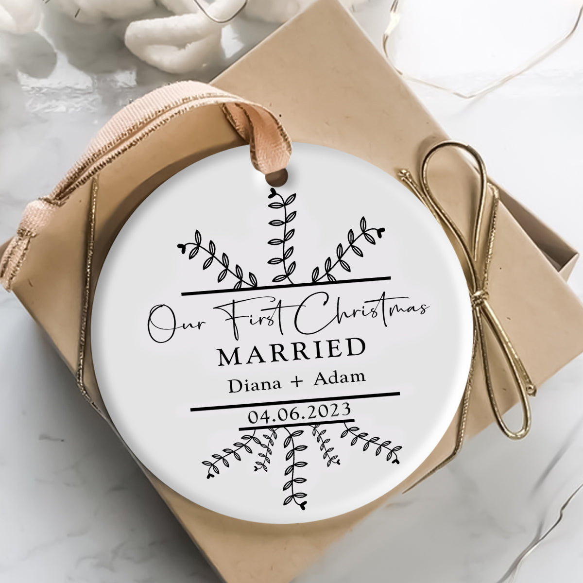 Christmas Engaged Classic Style - Personalized Ornament - Christmas Gift