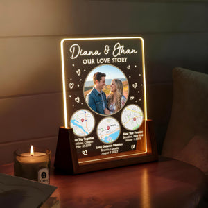 Personalized Love Story Map LED Lamp Our Love Story, Custom Valentine's Gift for Couples