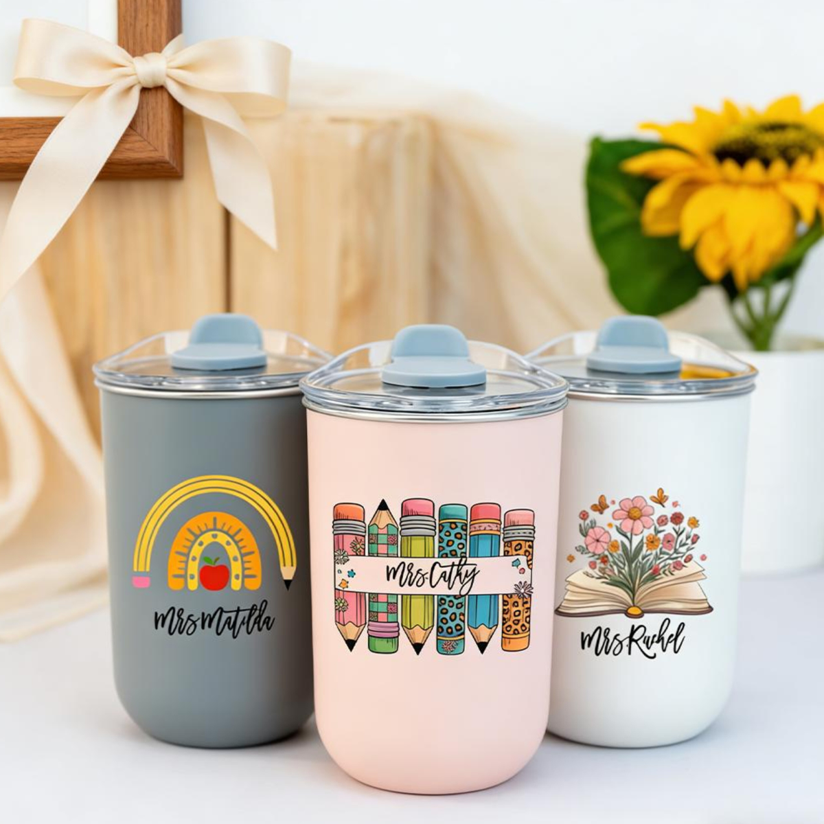 Personalised Teacher Tumbler with Name, Custom Wine Cup, Insulated Travel Mug, Iced Coffee Cup, Thank You Gift, Teacher Appreciation Gift