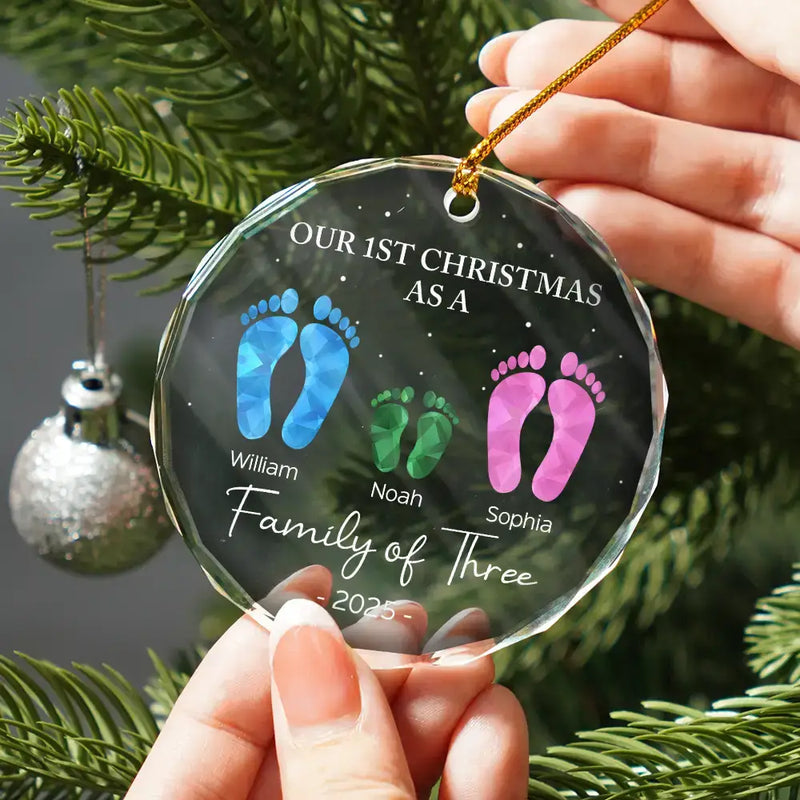 First Christmas As A Family Of Four Footprints - Personalized Crystal Ornament - Christmas Gift For Family
