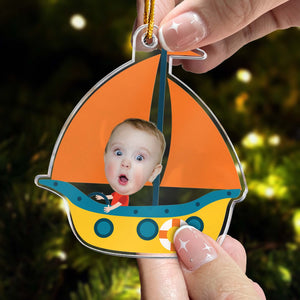 Kids Riding Sail Boat - Personalized Acrylic Shaped Ornament - Christmas Gift For Kids
