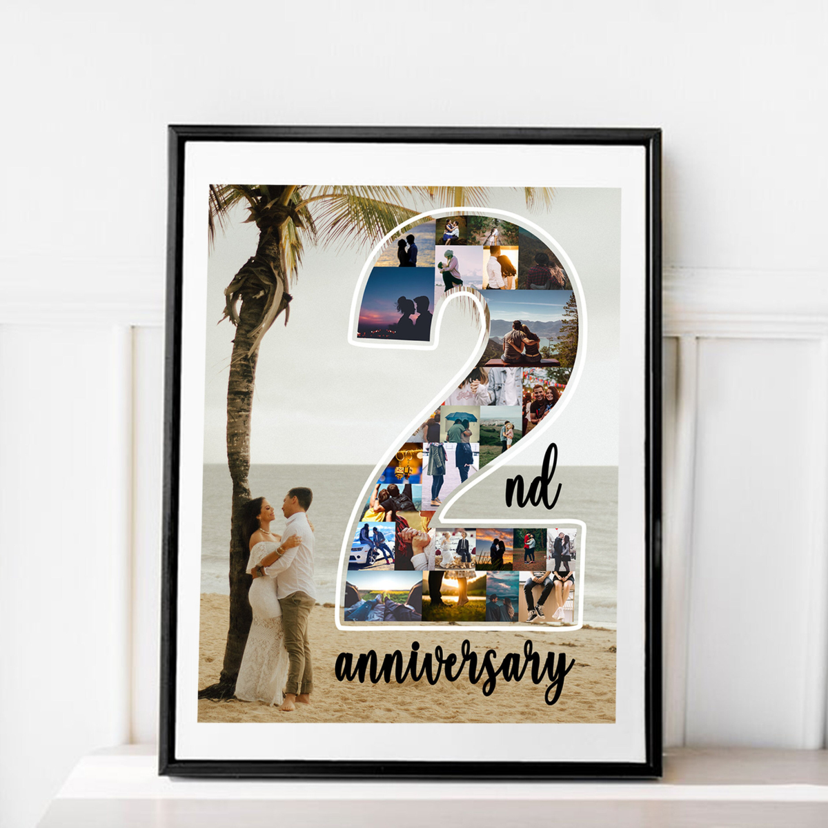 Personalize Second Anniversary Gift for husband, 2 Year Anniversary Gift for Him, Number 2 Collage Gift