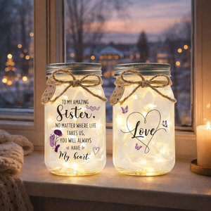 Sister Gift, Heartfelt Mason Jar Night Light with Fairy Lights, Gift For Sisters, Besties, Siblings