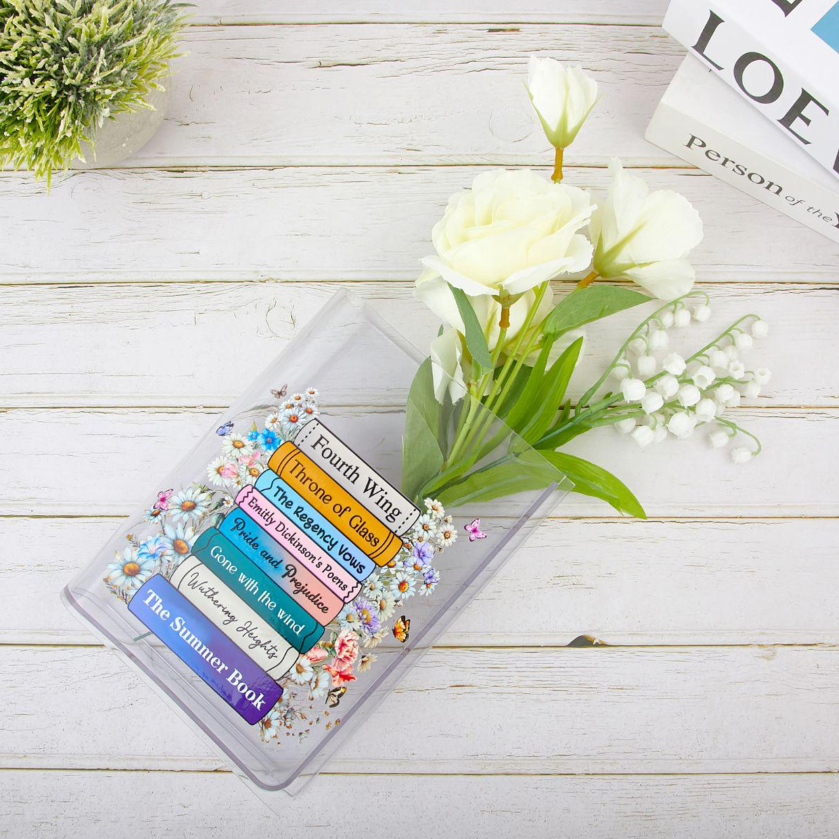 Custom Favorite Books Acrylic Vase for Flowers, Customizable with Your Favorite Book Titles, Book Shaped Flower Vase, Gift For Book Lover