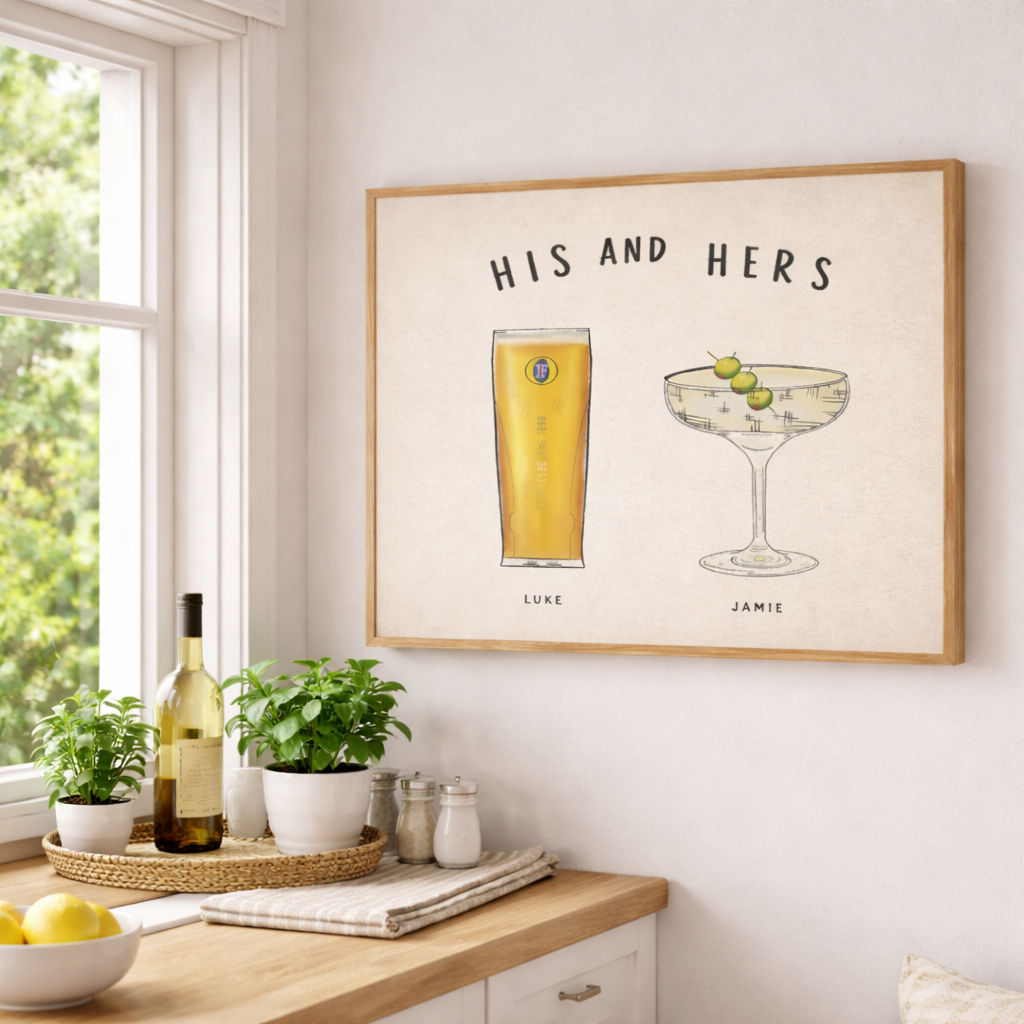 Custom Couple Drinks Print, Personalized Bar Cart Decor, Drink Sign Gift For Couple