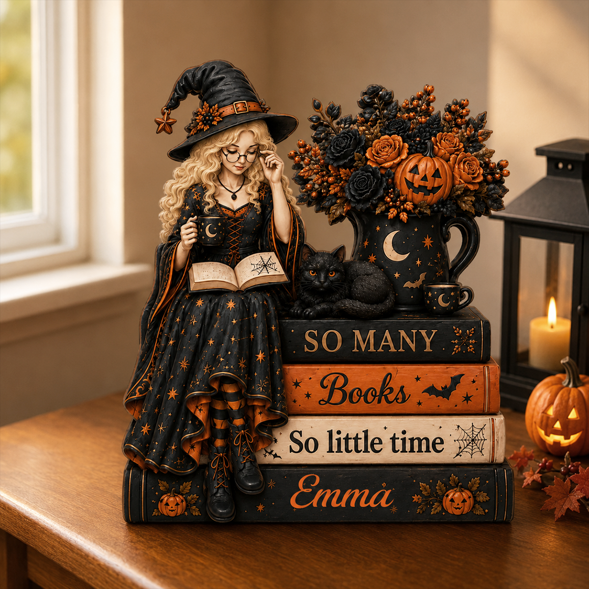 So Many Books So Little Time Reading Witch - Personalized Wooden Block