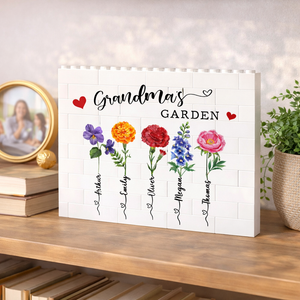 Custom Birth Month Flower Building Block, Custom Birth Month Flower With Kids Names Block, Mother's Day Gift, Grandma's Garden, Gift For Mom