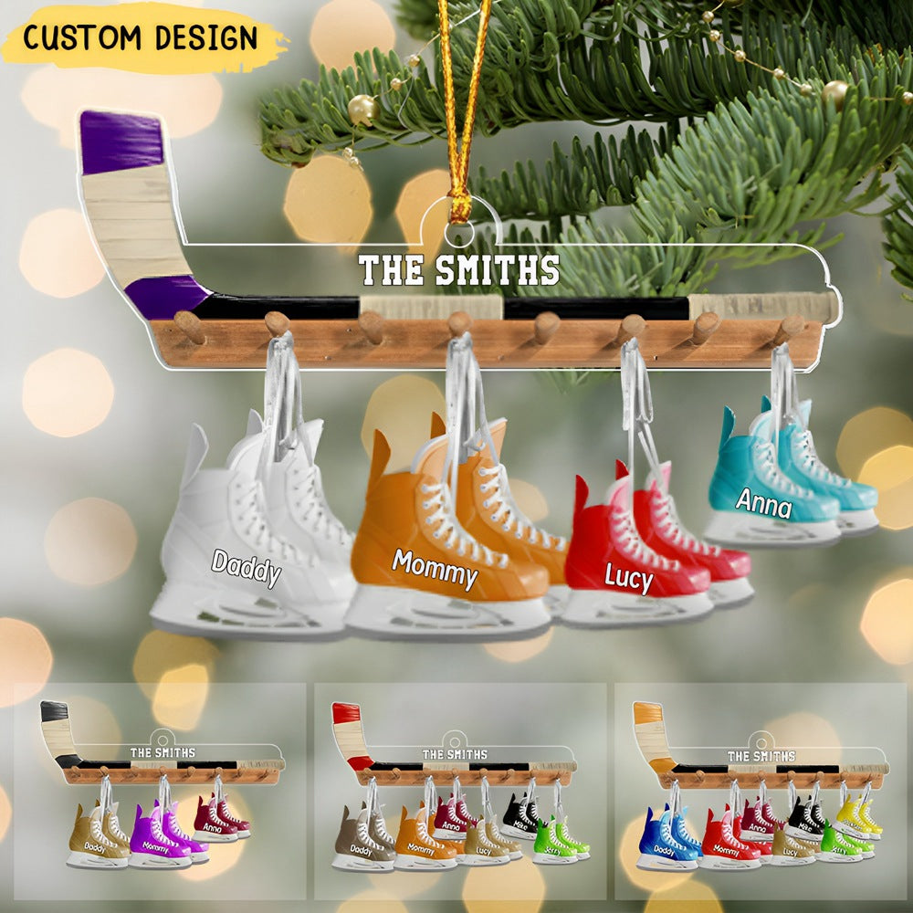 Family Ice Hockey Skates With Kids - Personalized Acrylic Ornament - Christmas Gift For Hockey Lovers Family