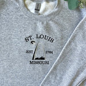 Embroidered St. Louis Missouri Sweatshirt, St. Louis Sweatshirt, City Sweatshirt, Embroidered City Sweatshirts, St Louis Arch