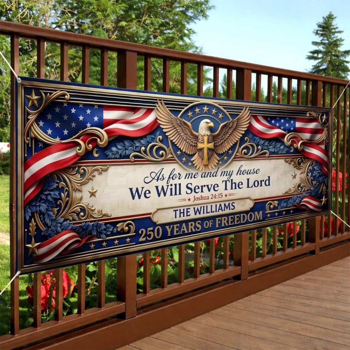 We Will Serve The Lord - Personalized Banner - Patriotic Gift For Family, 4th of July Gift