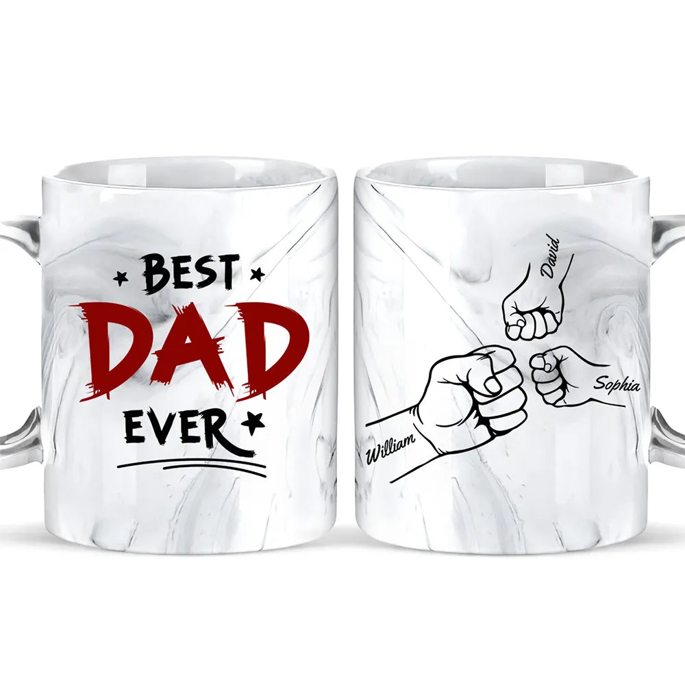 Best Dad Ever Kid Fist Bump - Personalized Marble Mug - Gift For Dad, Papa, Father's Day Gift