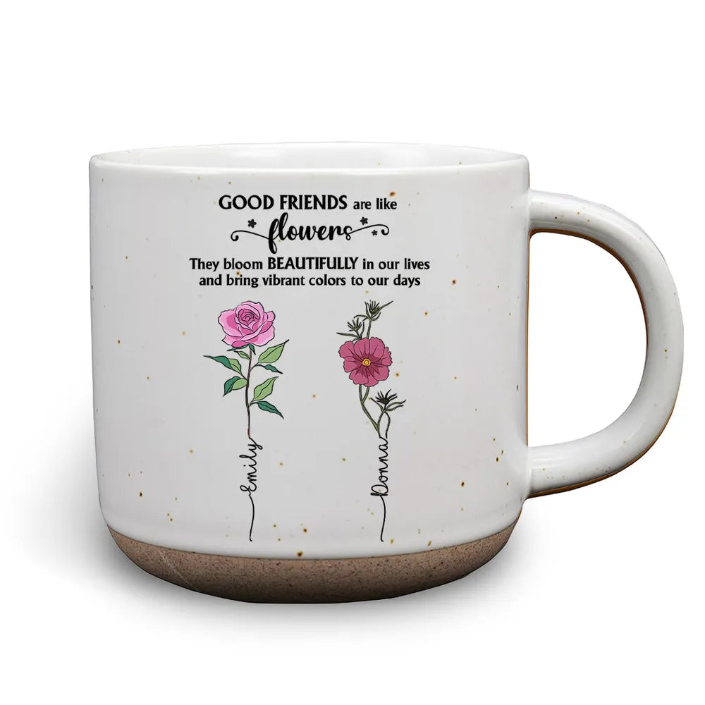 Friends Like Stars They're Always There Colorful Birth Month Flowers - Personalized Pottery Mug - Gift For Sisters, Besties