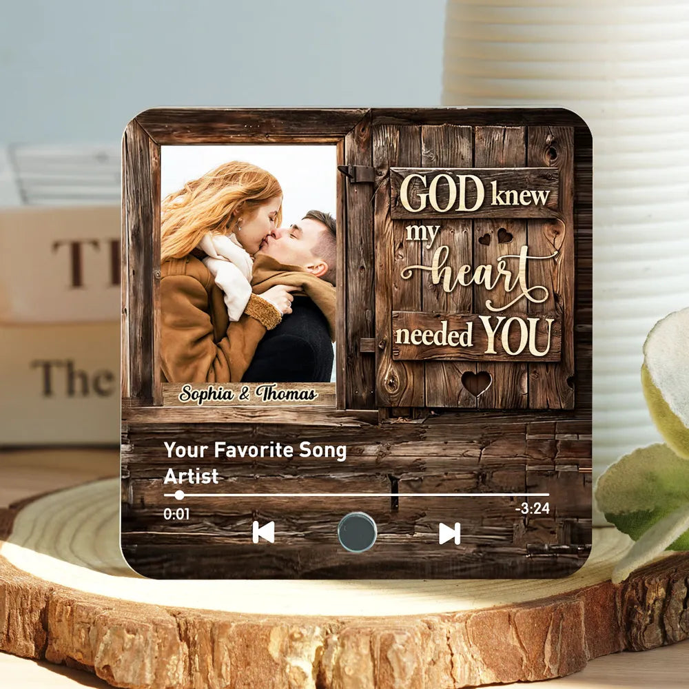 God Knew My Heart Needed You Couple Upload Photo - Personalized Music Fridge Magnet - Heartfelt Gift For Couple
