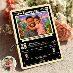 Retro Pixel Art Illustration Poke Father's Day Card - Custom Pokemon Card - Dad Gifts - Personalized Metal Card