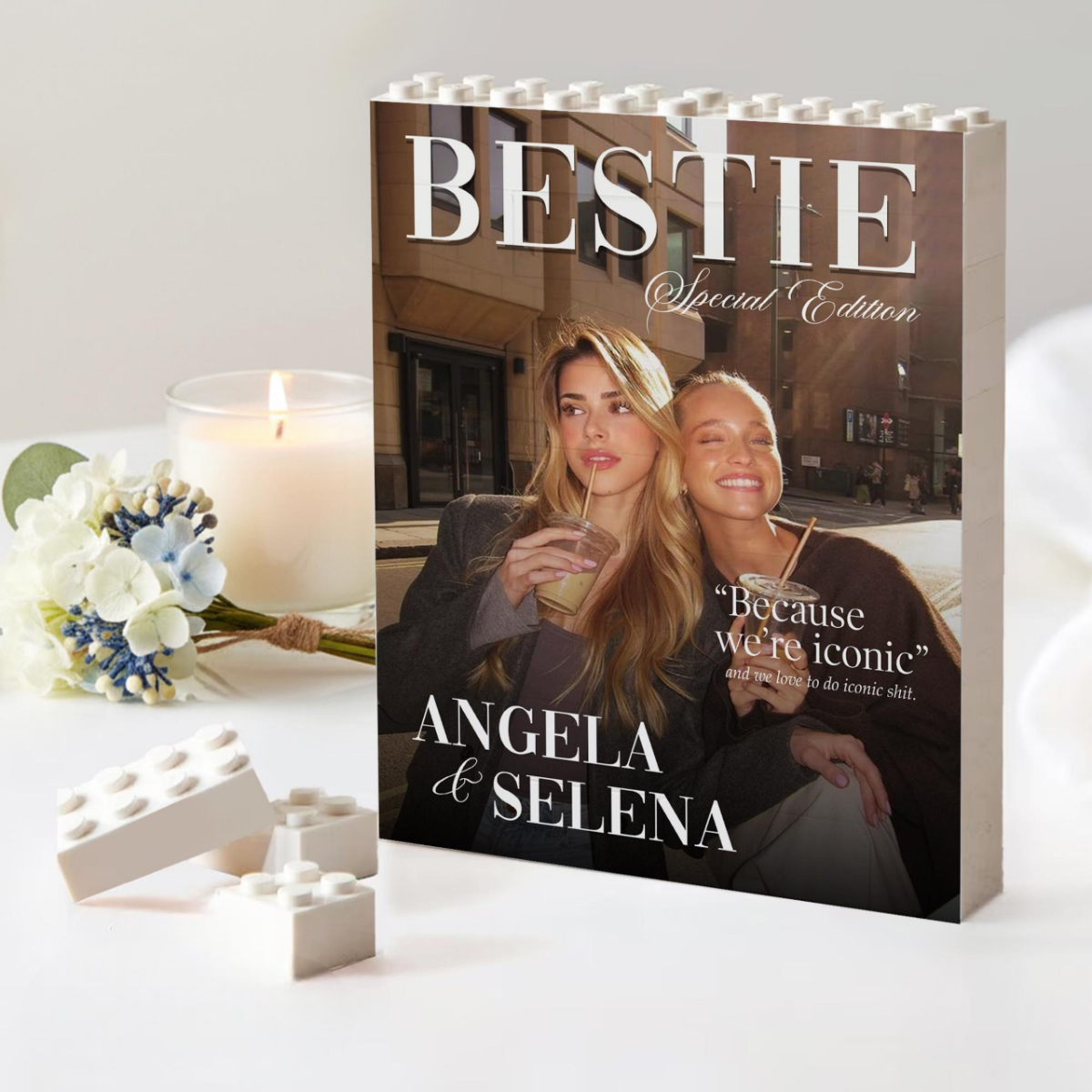 Custom Best Friend Magazine Building Block, Birthday For Her, Friendship Keepsake, Building Brick Photo Puzzle, Gift for BFF