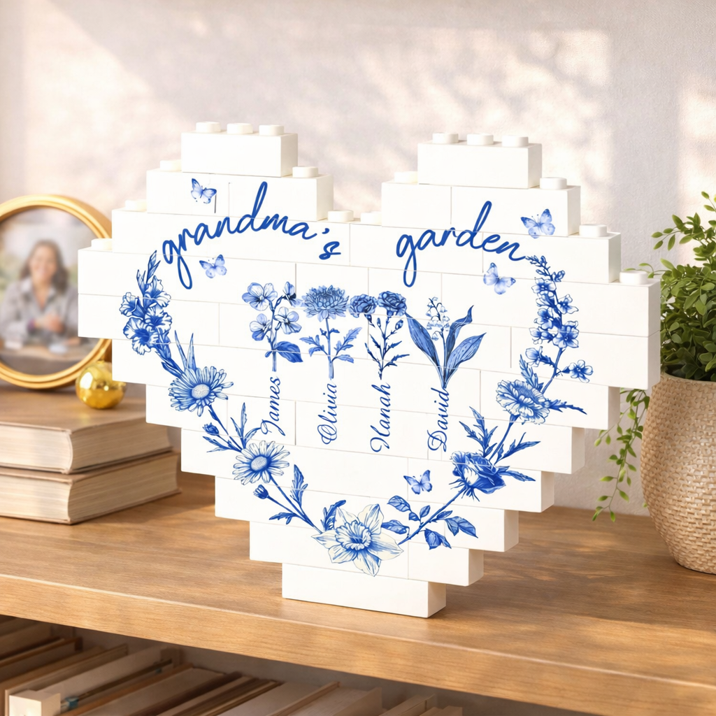Personalized Grandma's Garden Building Block, Custom Birth Month Flower Puzzle, Mom Keepsake, Mother's Day Gifts, Mom Birthday Gift From Kid